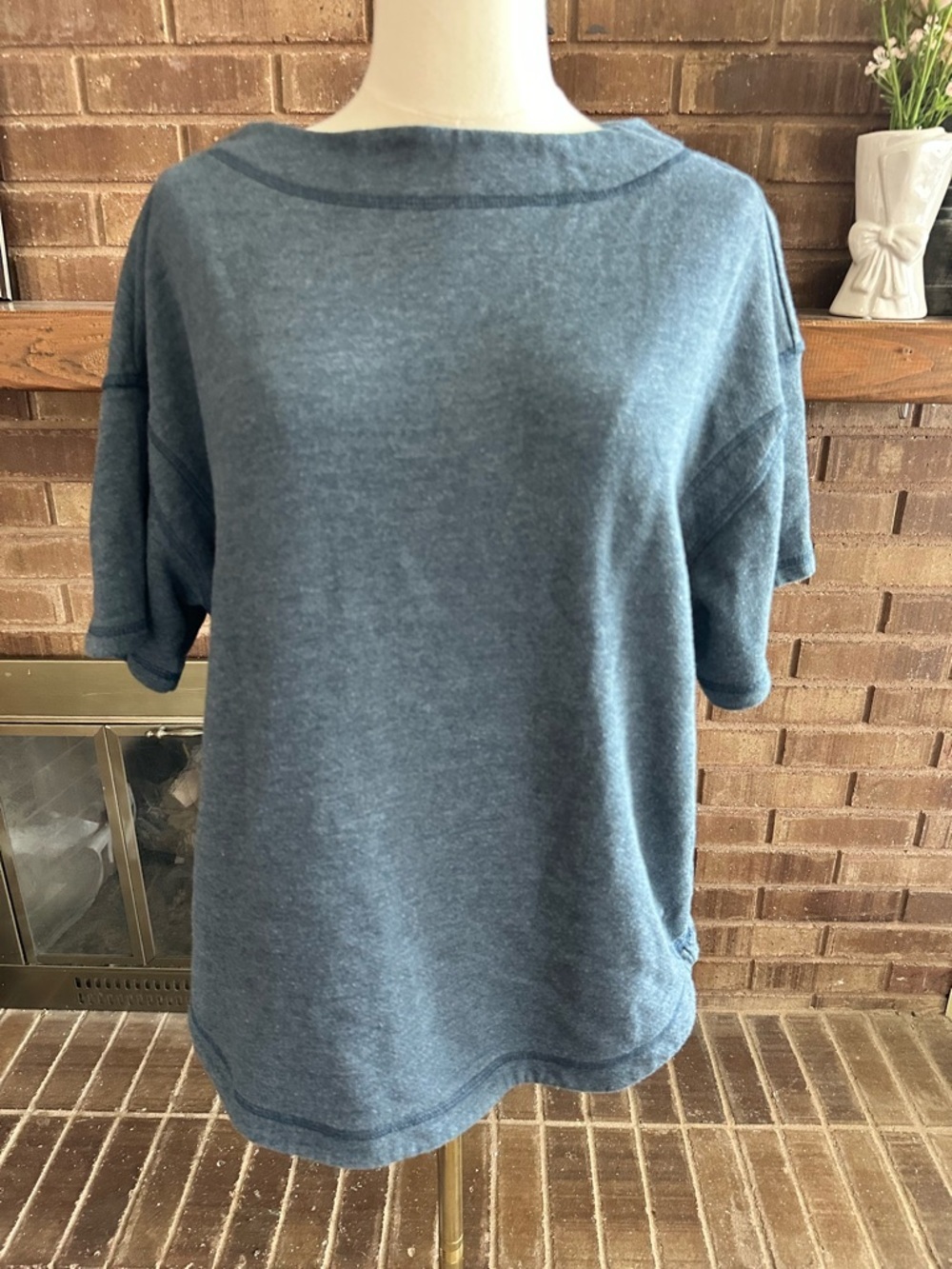 Free People Movement Heathered Blue Boat Neck Knit Sweatshirt Size Small